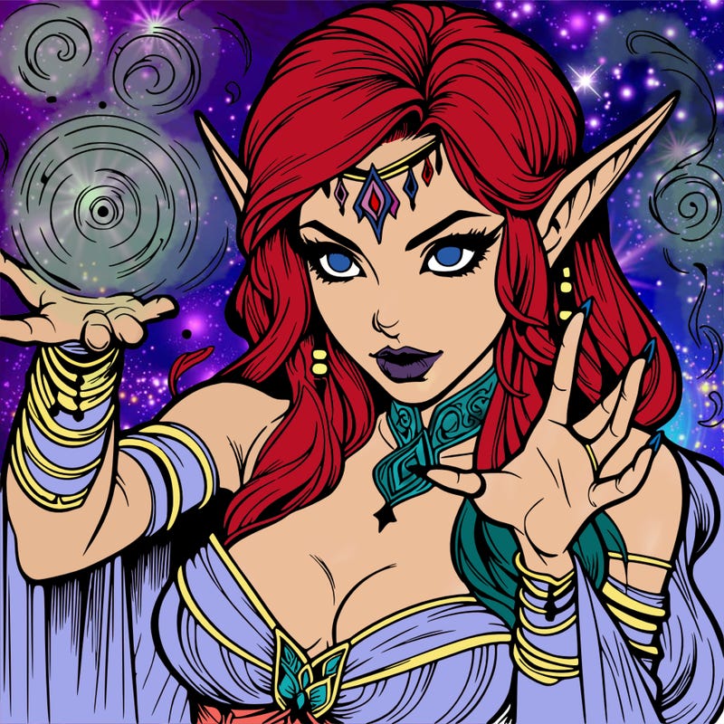 realistic scary beautiful elf sorceress casting spell