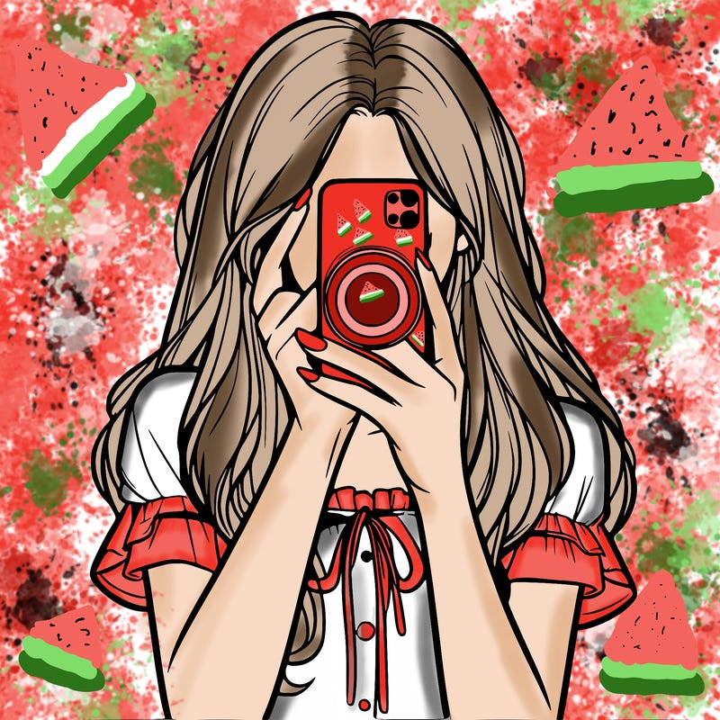 a realistic girl holding her phone taking pictures