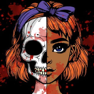 realistic girl with half skull mask