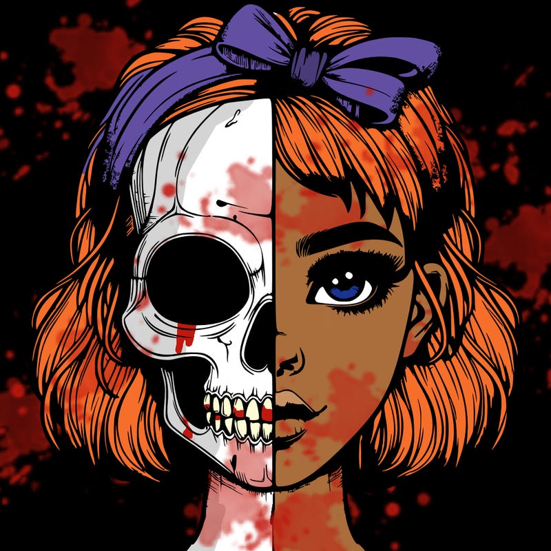 realistic girl with half skull mask