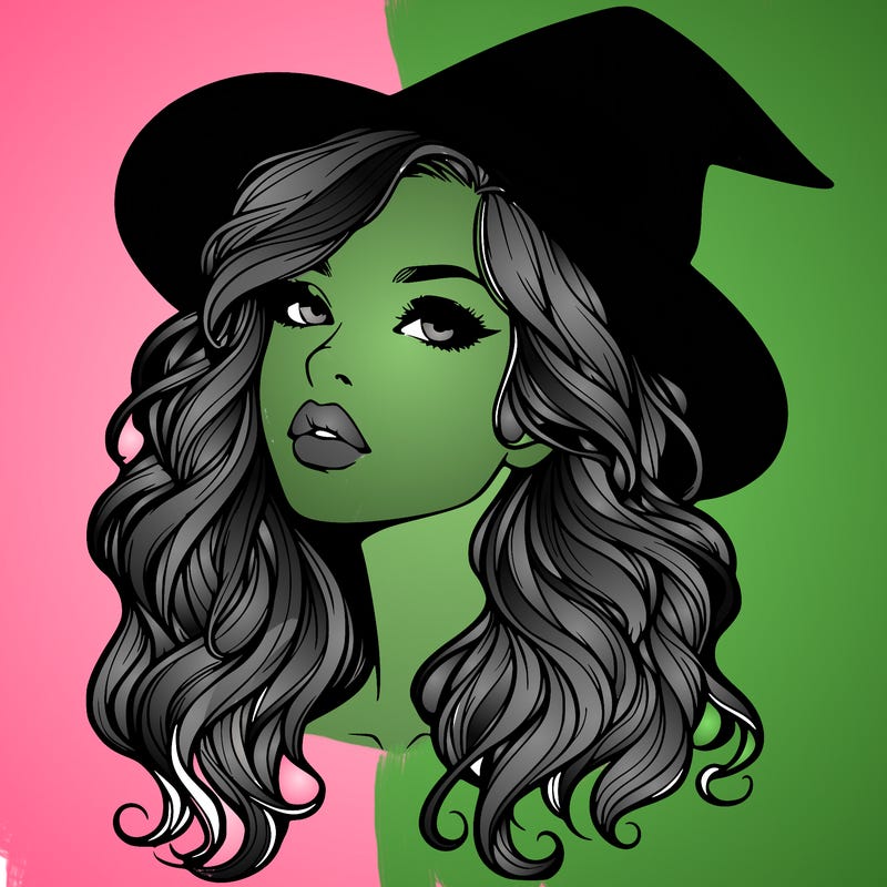 realistic witch girl with wavy hair and lips