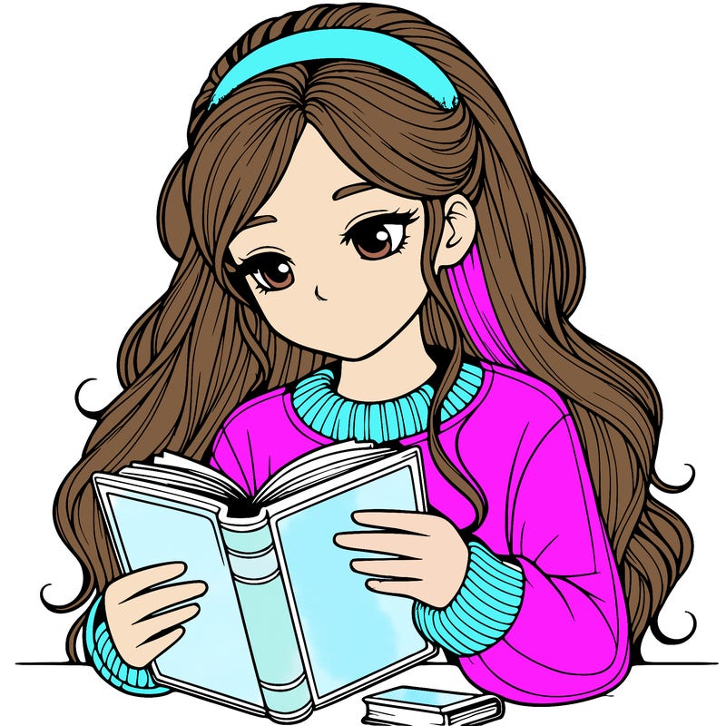 realistic girl reading a book