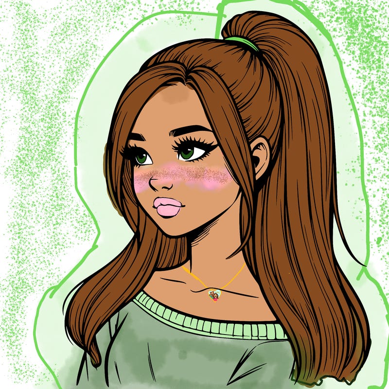 realistic girl with a high ponytail