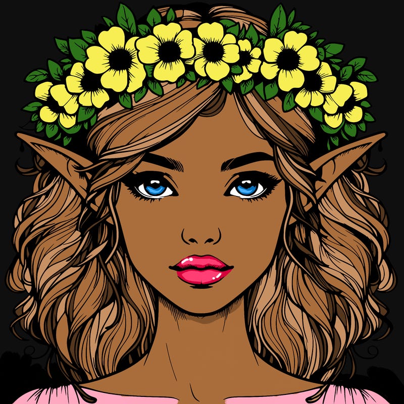 realistic female elf with flower crown