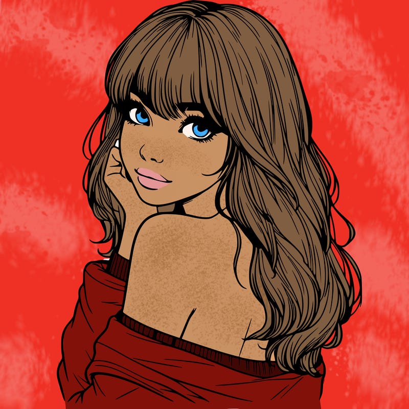 realistic girl with bangs looking over her shoulder