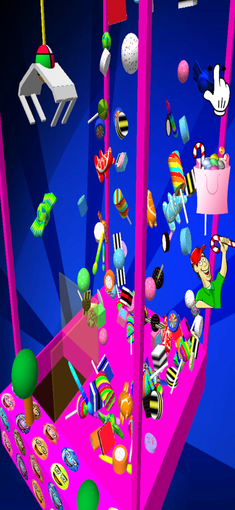 Candy Grabber - A 3D virtual claw machine filled with colorful lollipops and candies in the Candy Grabber app