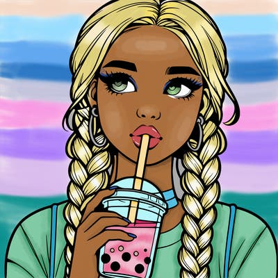realistic girl with braided hair drinking boba