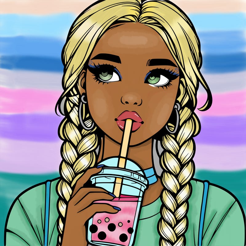 realistic girl with braided hair drinking boba