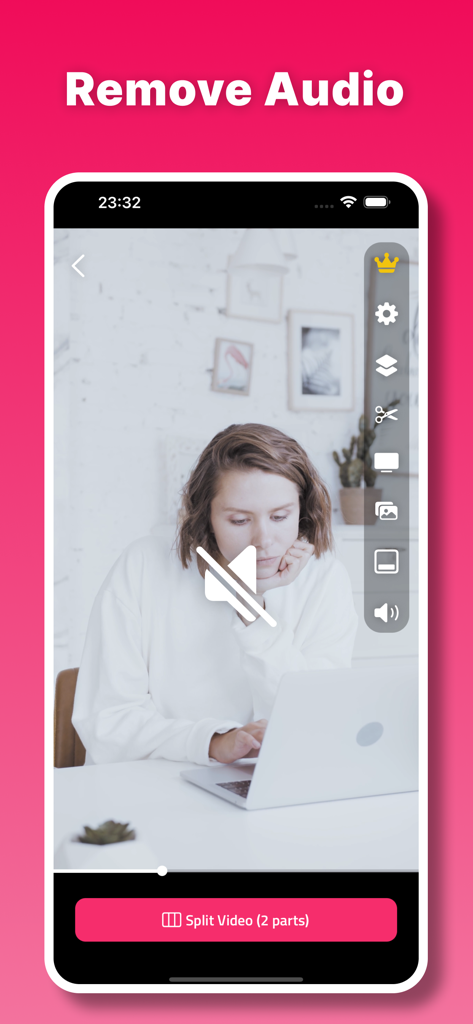 Split Video: Story Cutter - Interface of Split Video Story Cutter showing the remove audio feature and video splitting options.