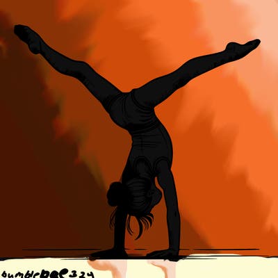 realistic gymnastic hand stand girl in four splits