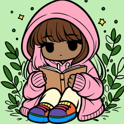 girl in oversized hoodie reading a book