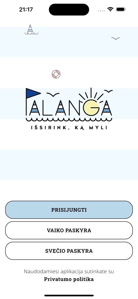 e.Palanga - ePalangaアプリのウェルカムスクリーン、ロゴとログインボタン付き