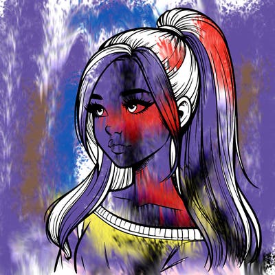 realistic girl with a high ponytail