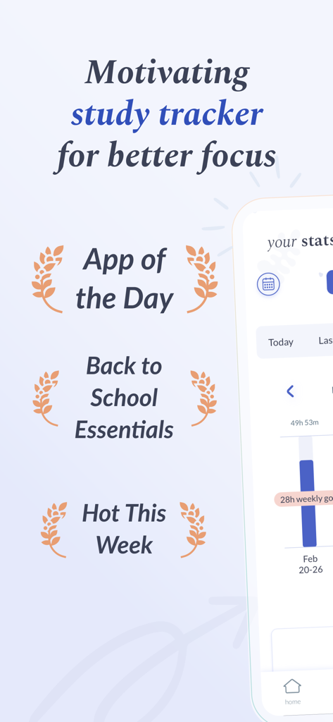 Capture d'écran de l'application Flipd montrant des distinctions comme Application du jour et un tableau de bord de statistiques pour le suivi des études.