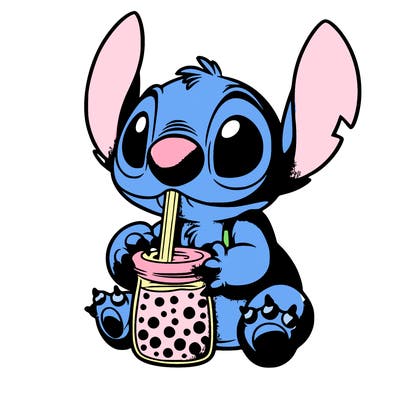 stitch drinking boba tea