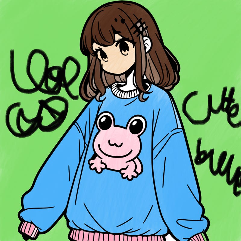 girl wearing frogging sweatshirt