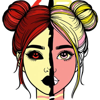 realistic girl with two buns on her hair and lips