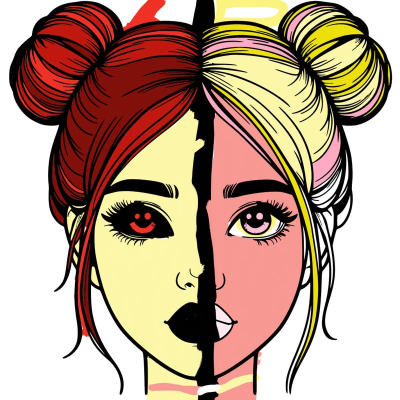 realistic girl with two buns on her hair and lips