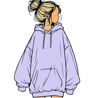 realistic girl with a oversized sweatshirt on and a bun