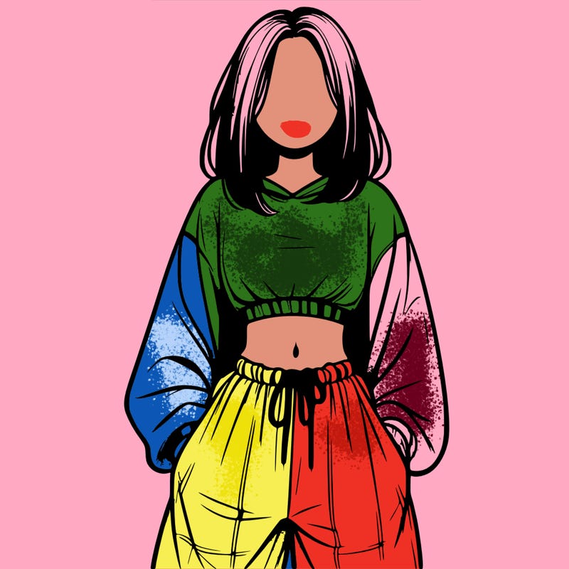realistic girl faceless with baggy pants and a crop top