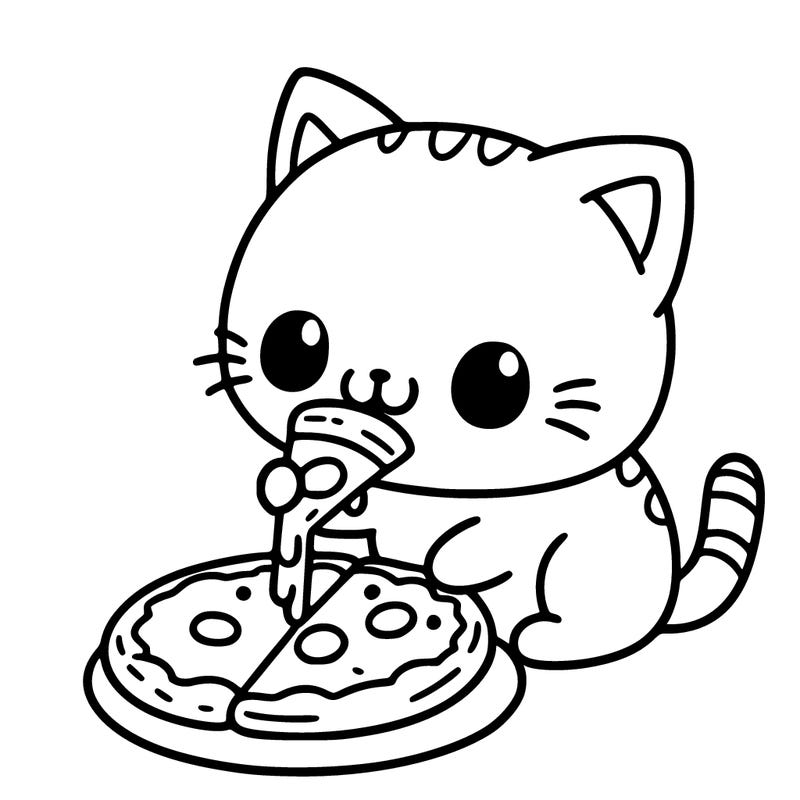 a cat eating pizza