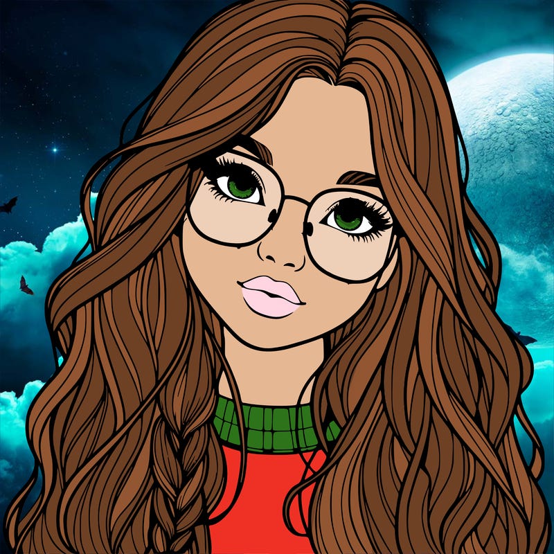 girl with long hair and freckles and glasses realistic