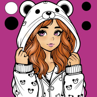 realistic girl in a animal pjs hoodie