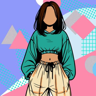 realistic girl faceless with baggy pants and a crop top