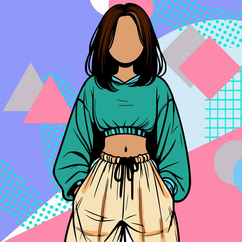 realistic girl faceless with baggy pants and a crop top