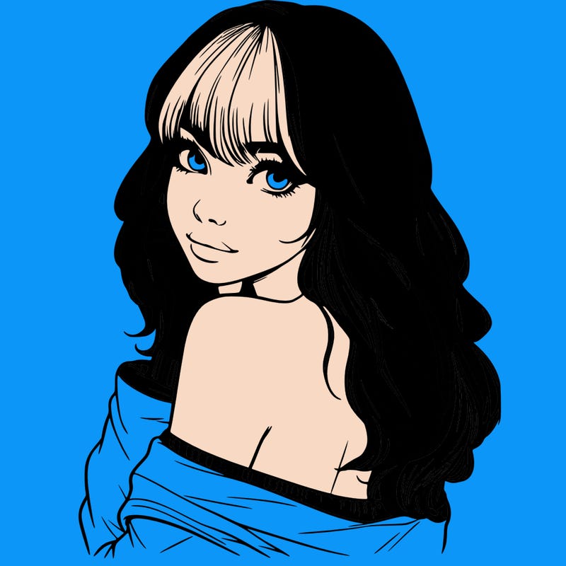 realistic girl with bangs looking over her shoulder