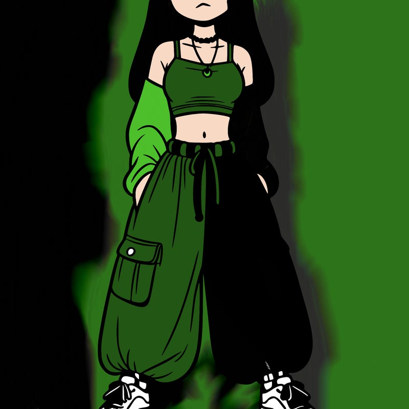 girl in a crop top and baggy pants