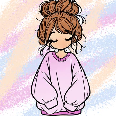 girl with baggy sweatshirt and messy bun