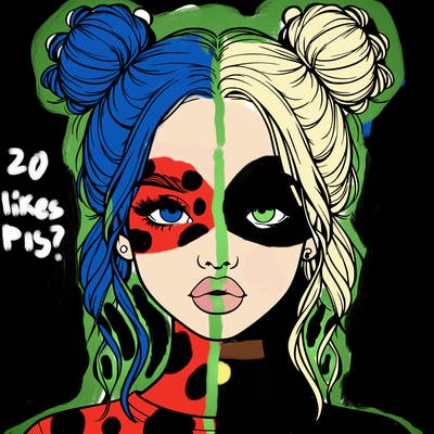 realistic girl with two buns in hair and lips