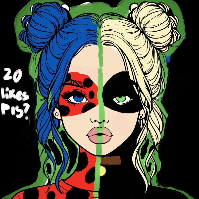 realistic girl with two buns in hair and lips