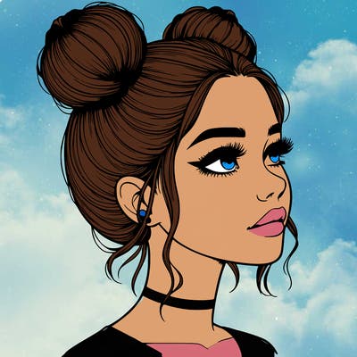 realistic girl with buns on the top of her head