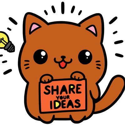 a cute cat saying share your ideas