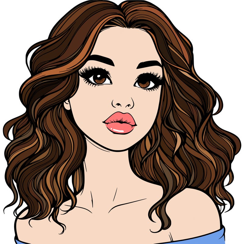 realistic girl with wavy hair and lips