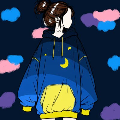 realistic girl with a oversized sweatshirt on and a bun