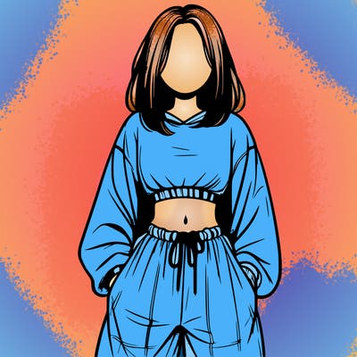 realistic girl faceless with baggy pants and a crop top