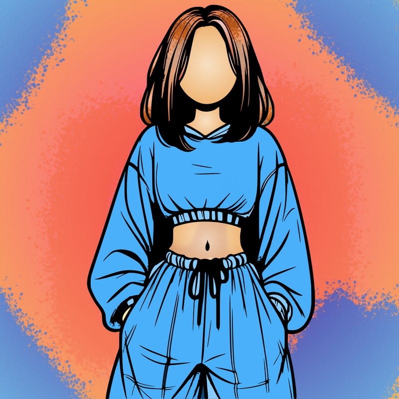 realistic girl faceless with baggy pants and a crop top