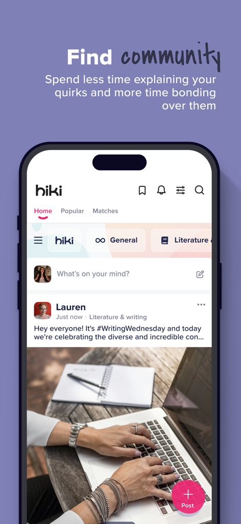 Hiki: Autism ADHD & ND Dating - Hiki app community feed interface showing social posts for neurodivergent individuals