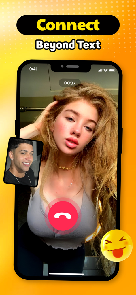 Tinkle: Video Chat, Live, Meet - Pantalla de teléfono inteligente que muestra una interfaz de videollamada en vivo entre dos usuarios en la aplicación Tinkle