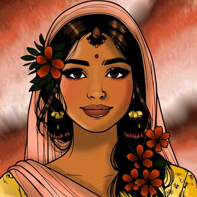 realistic girl with flowers