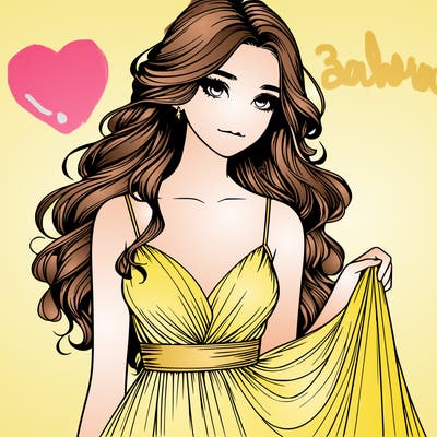 realistic girl in flowy silky prom dress