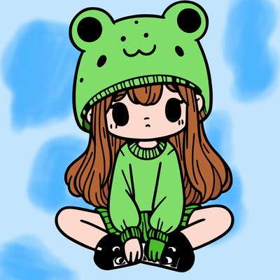 a girl wearing a frog hat and some frog socks