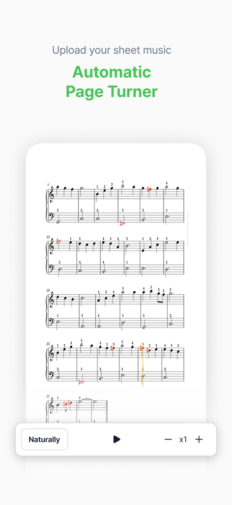 PianoKiwis - PianoKiwis app showing digital sheet music with an automatic page turning feature