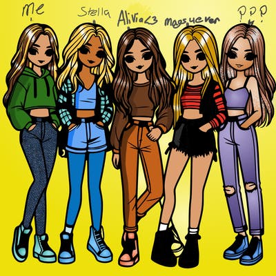 5 girls friends standing