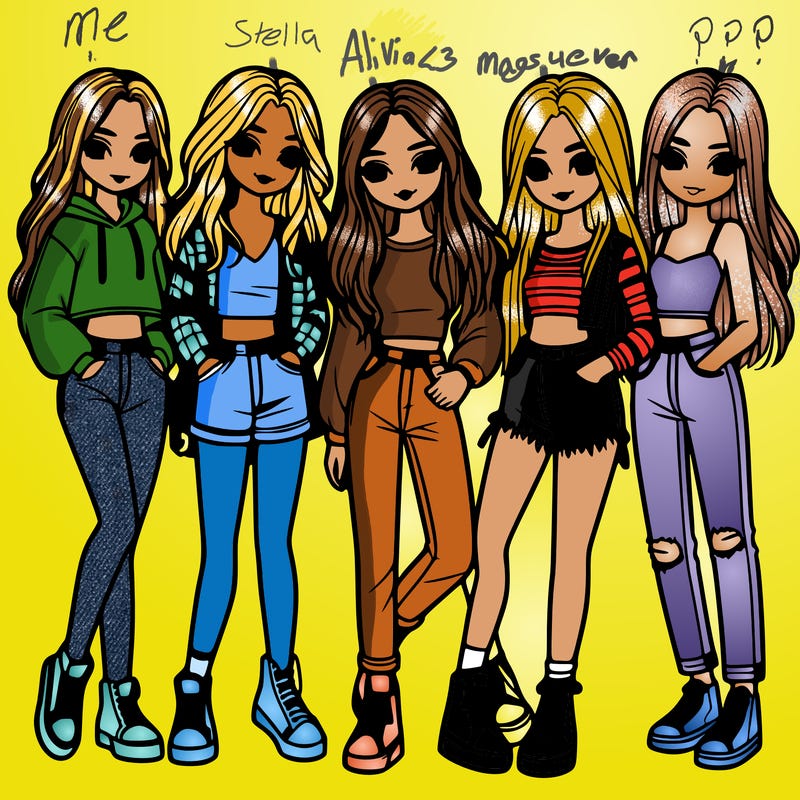 5 girls friends standing