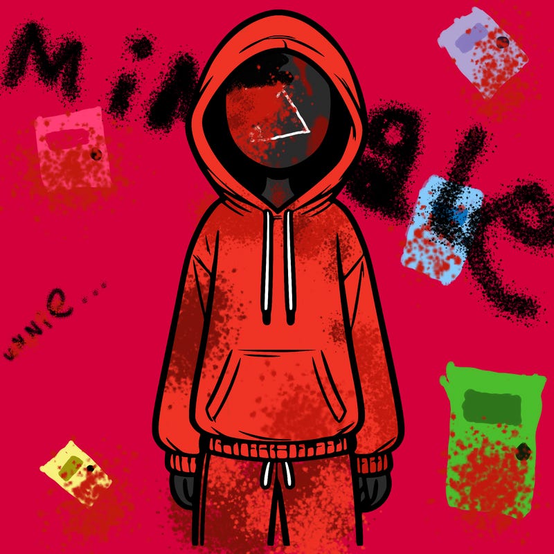 faceless girl in a tracksuit with a hood on and no hair