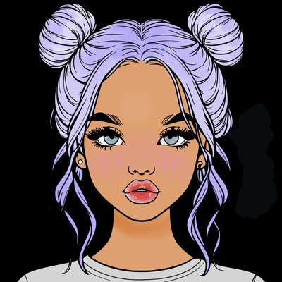 realistic girl with two buns in hair and lips